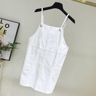 Spaghetti Strap Denim Dungaree Dress White - One Size