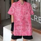 Elbow-sleeve Leopard Print Shirt Pink - One Size
