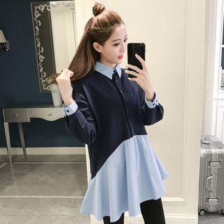 Long-sleeve Mock Two-piece A-line Mini Dress