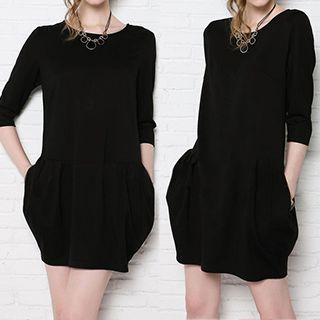 Plain 3/4 Sleeve Mini Dress