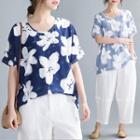 Print Asymmetrical Short-sleeve T Shirt