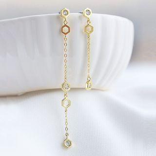 925 Sterling Silver Non-matching Rhinestone Dangle Earring