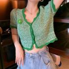 Single-breasted Cropped Knit Cardigan As Shown In Figure - One Size