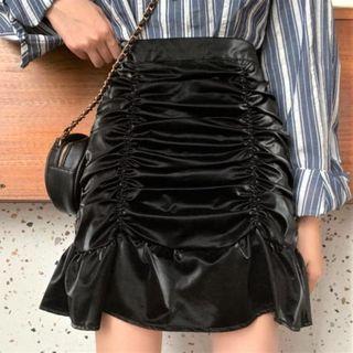 Faux Leather Ruffle Pencil Skirt