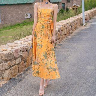 Spaghetti Strap Tie-waist Floral Midi Sundress