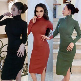 Turtle-neck Long-sleeve Sheath Dress