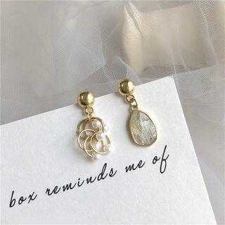Asymmetrical Cz Faux Pearl Drop Earring 1 Pair - Gold - One Size