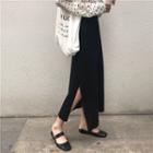 Side-slit Midi H-line Knit Skirt Black - One Size