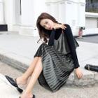 Set: Long-sleeve Top + Pleuche Accordion Pleated Pinafore Dress