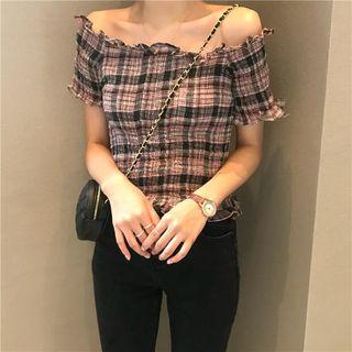 Off Shoulder Plaid Top