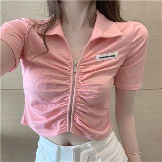 Embroider Zip Cropped Top