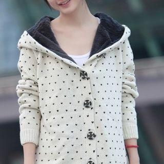 Polka Dot Hooded Long Cardigan