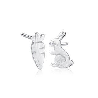 Sterling Silver Simple Creative Carrot Rabbit Asymmetric Stud Earrings Silver - One Size