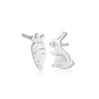 Sterling Silver Simple Creative Carrot Rabbit Asymmetric Stud Earrings Silver - One Size