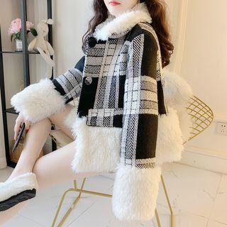 Faux-fur Panel Check Cropped Jacket