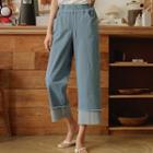 Fringed Roll-up Wide-leg Jeans
