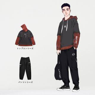 Mock Two-piece Lettering Hoodie / Cargo Pants / Set (various Designs)