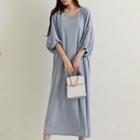 Balloon-sleeve U-neck Long Dress