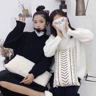 Cartoon Embroidered Turtleneck Sweater