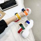 Buckle Detail Color Strap Platform Sandals