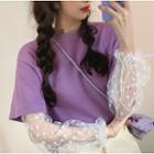 Puff-sleeve Mock Two-piece Floral Panel T-shirt