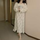Long-sleeve Rabbit Print Midi Sleep Dress Almond - One Size