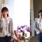 Button-detail Pattern Cardigan Ivory - One Size