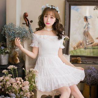 Off-shoulder Short-sleeve Lace Dress