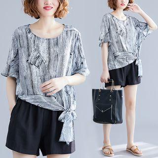 Bell-sleeve Print Short-sleeve T Shirt