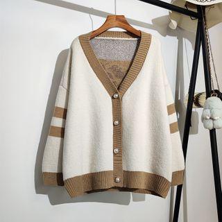 Loose-fit V-neck Color-block Single-breasted Cardigan