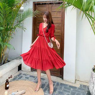 Elbow Sleeve Wrap Dress