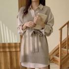 Tie-waist Mini Shirtdress / Sweater Vest