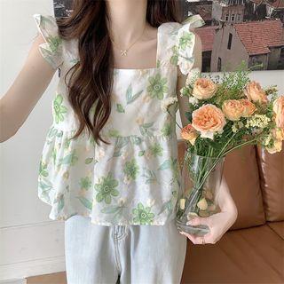 Frill Trim Floral Flowy Camisole Top