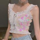 Ruffled Sequined Sleeveless Cropped Top