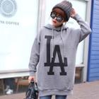 La Print Brushed-fleece Long Hoodie
