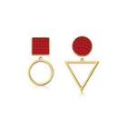 925 Sterling Silver Plated Gold Fashion Simple Geometric Earrings With Red Cubic Zircon Golden - One Size