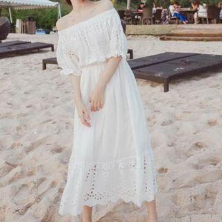 Off-shoulder Eyelet Lace Midi Sundress
