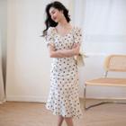 Short-sleeve Dotted Slim-fit Mermaid Dress