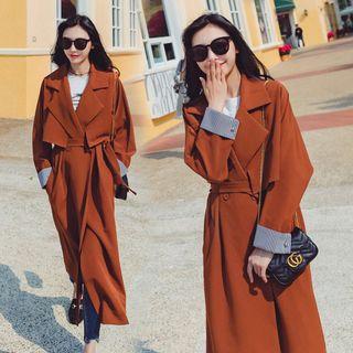 Striped Panel Long Trench Coat
