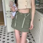 High-waist A-line Cargo Denim Mini Skirt