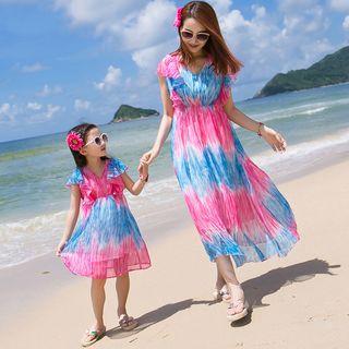 Family Matching Short-sleeve Two-tone Beach Dress