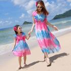 Family Matching Short-sleeve Two-tone Beach Dress