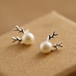 S925 Sterling Silver Faux Pearl Antler Earrings