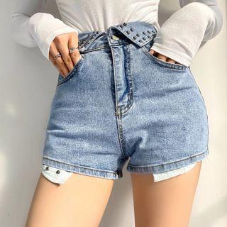 Studded High Waist Denim Shorts