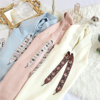 Rhinestone Strap Knit Hoodie