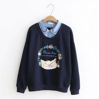 Mock-two-piece Printed Paneled Pullover