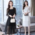 Long-sleeve Square Neck A-line Lace Dress