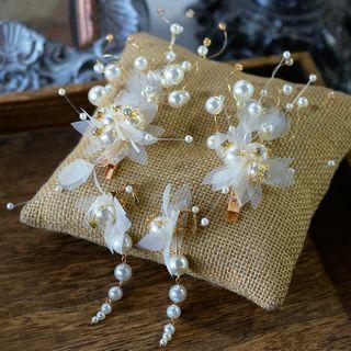 Set: Wedding Faux Pearl Branches Hair Clip + Dangle Earring 1 Pair - Hair Clip - White - One Size / 1 Pair - Earrings - White - One Size