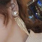 Faux-pearl Fringe Earring Gold - One Size