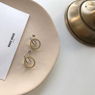 Hoop Rhinestone Sterling Silver Earring E300 - 1 Pair - Gold - One Size